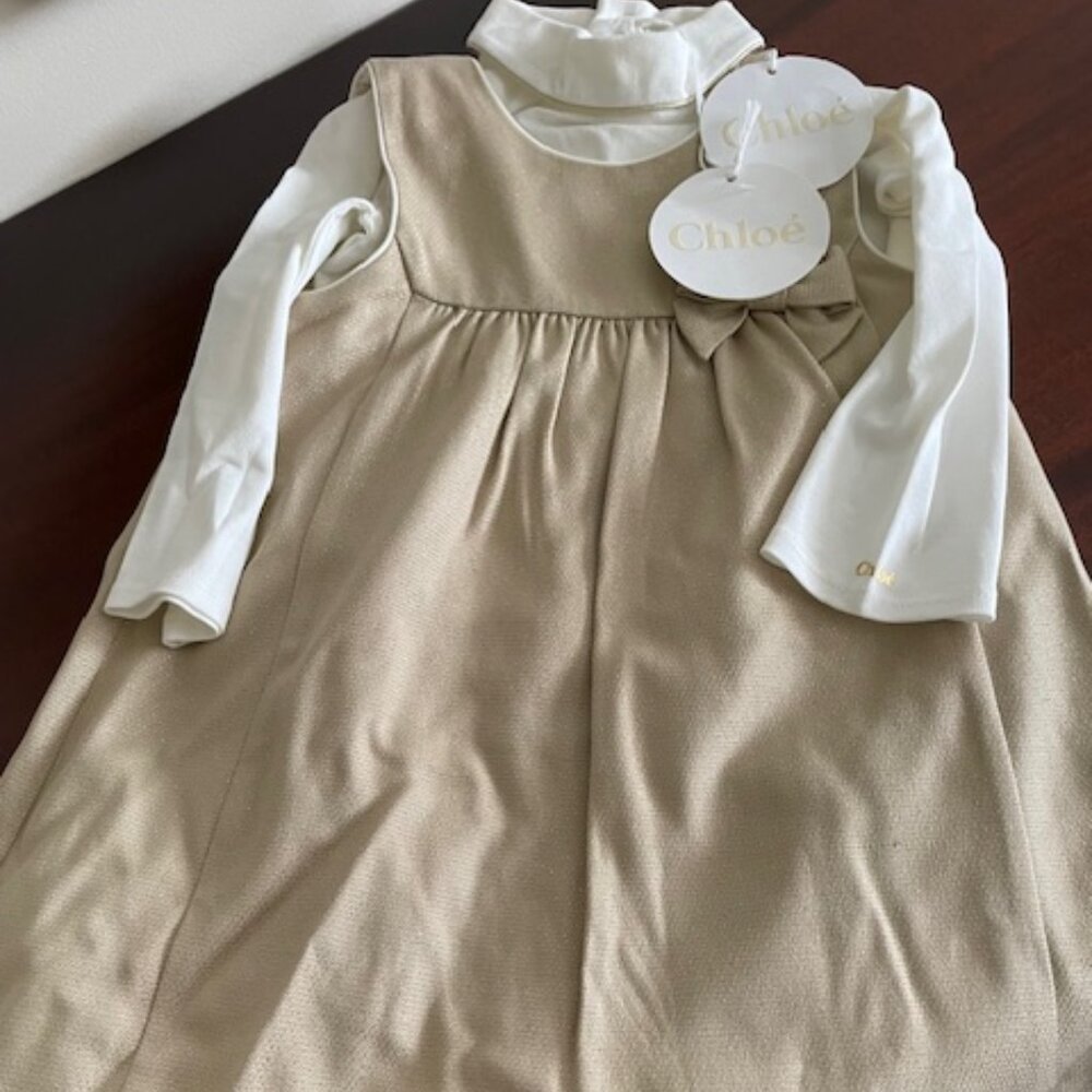 Chloé Girls Cream Tunic Dress with White Turtleneck